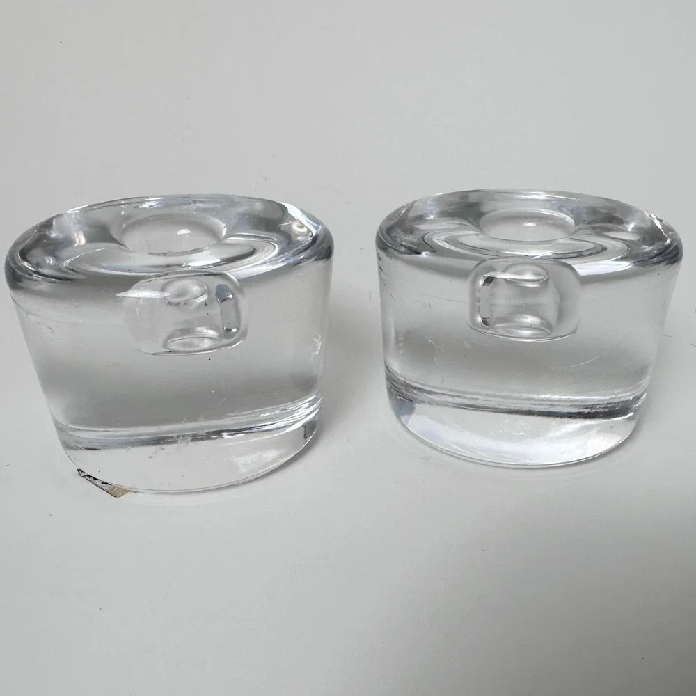 Orrefors Sweden Crystal Taper Candle Holders Set of 2 
